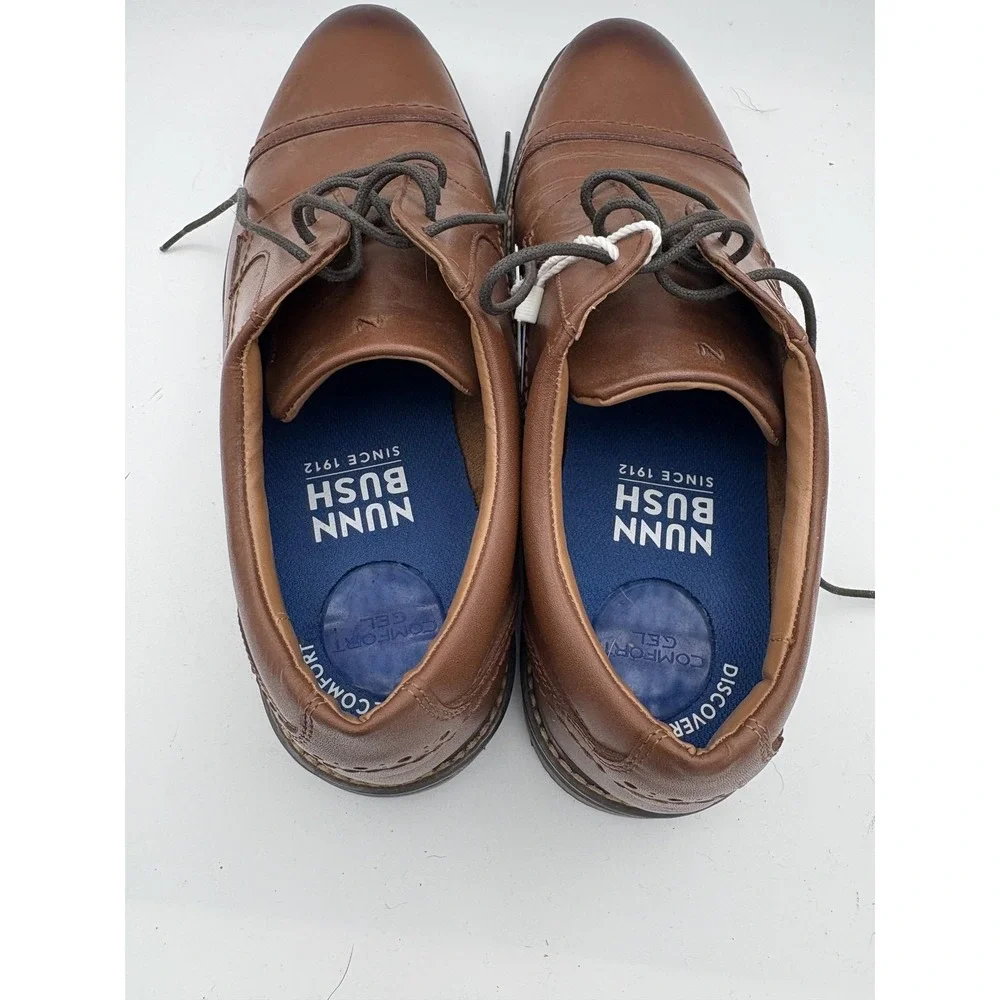 Nunn Bush Shoes Mens Size 11.5 Brown Leather Cap Toe Derby Dress Comfort Gel